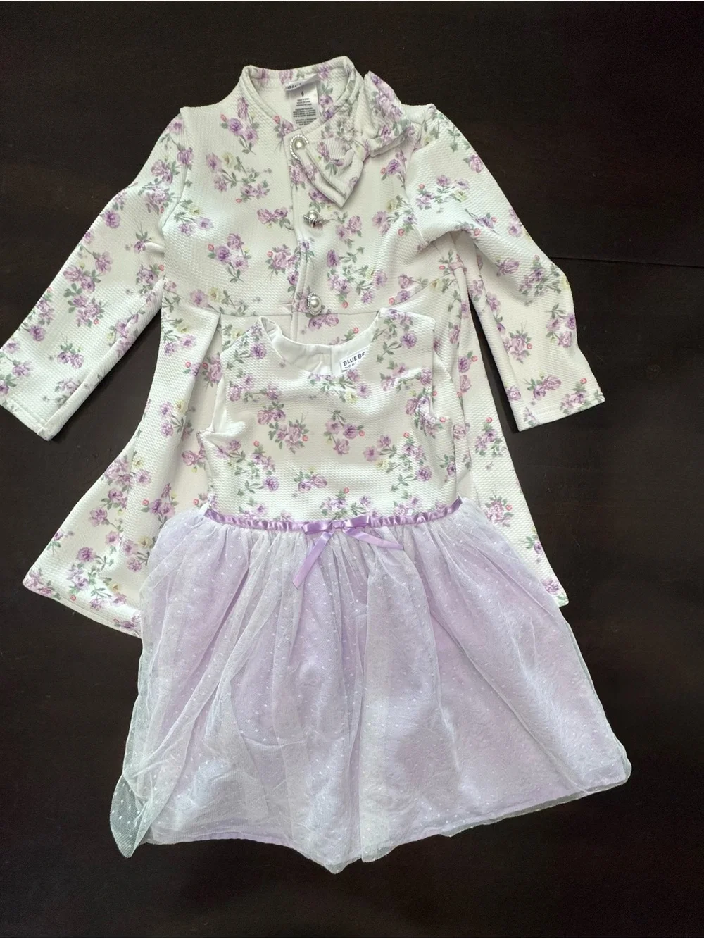 Blueberi Boulevard Girls Floral Dress and Coat Set in White and Lavender Size 6